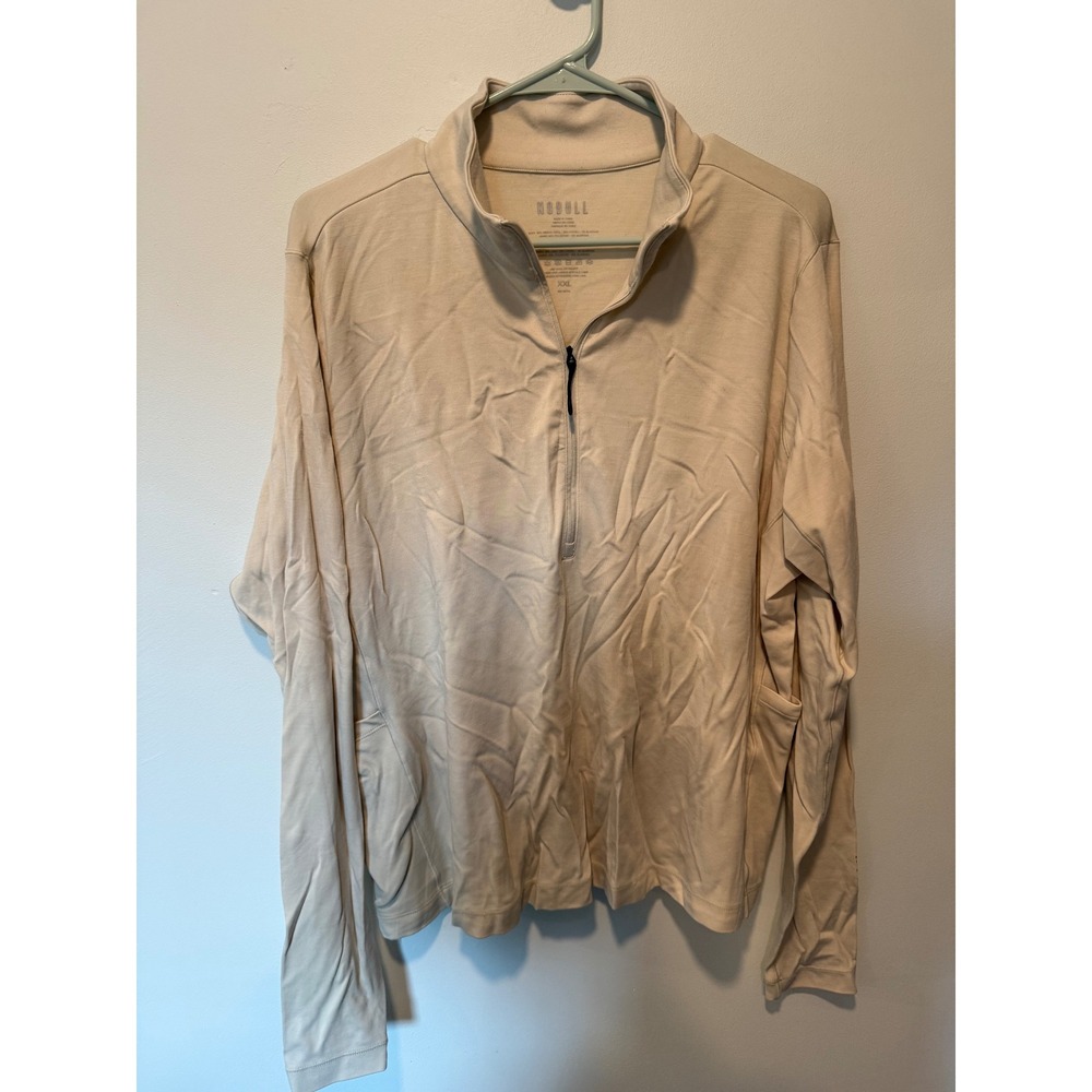NOBULL Womens XXL Merino Wool Blend Quarter Zip Pullover Beige Athletic Classy